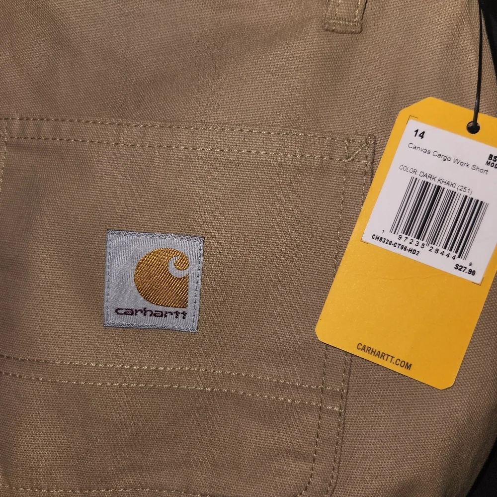 Nwt carhartt boys dark khaki canvas cargo work shorts - Picture 4 of 4